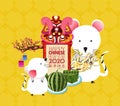 Happy Chinese new year - 2020 text and rat zodiac and lion. Chinese characters mean Happy New Year