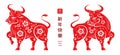 CNY 2021 Metal ox symbol, greetings in Chinese