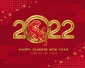 Happy Chinese New Year - Year Of The Tiger Drawing Gold Line Tiger Zodiac Stand On Gold 2022 Number Of Year On Red Texture