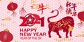 Happy Chinese New Year 2021 traditional background with ox Chinese Translation Chinese New Year, Ox