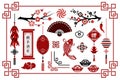 Happy Chinese new year. Chinese traditional decorative elements and ornaments. Isolation. Vector illustration