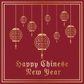 Happy Chinese New Year typography with Chinese lanterns. Vector illustration. For greeting card, flayer, poster, banner or website Royalty Free Stock Photo