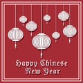 Happy Chinese New Year typography with Chinese lanterns. Vector illustration. For greeting card, flayer, poster, banner or website Royalty Free Stock Photo