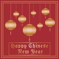 Happy Chinese New Year typography with Chinese lanterns. Vector illustration. For greeting card, flayer, poster, banner or website Royalty Free Stock Photo