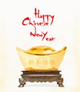 Happy Chinese new year word with Chinese gold Ingot money in watercolor style on white paper background Royalty Free Stock Photo