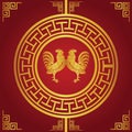 The Happy Chinese new year 2017 the year of Chicken with two gold rooster and red background vector design Royalty Free Stock Photo