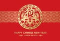Happy Chinese new year and year of dog card with gold dogs in circle on red background vector design