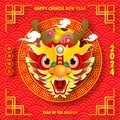 Happy chinese new year 2024 year of the dragon zodiac sign with flower,lantern, fan elements gong xi fa cai, greeting card paper