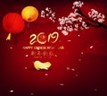 Happy Chinese New Year 2019, Year of the Pig. Lunar new year. Chinese characters mean Happy New Year