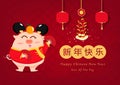 Happy Chinese New Year, 2019, Year of the pig, pig fan dance with firecracker explosion seasonal holiday celebration background