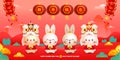 Happy Chinese new year 2023 year of the rabbit Little rabbit bunny greeting and lion dance, gong xi fa cai, zodiac Cartoon