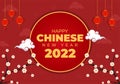 Happy Chinese New Year 2022 with Zodiac Cute Tiger and Flower on Red Background for Greeting Card, Calendar or Poster in Flat Royalty Free Stock Photo