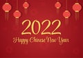 Happy Chinese New Year 2022 with Zodiac Cute Tiger and Flower on Red Background for Greeting Card, Calendar or Poster in Flat Royalty Free Stock Photo