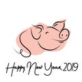 Happy chinese new year 2019 Zodiac pig sign with gold Hand drawn vector illustrations greetin Royalty Free Stock Photo