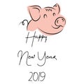 Happy chinese new year 2019 Zodiac pig sign with gold Hand drawn vector illustrations greetin Royalty Free Stock Photo