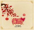 Happy chinese new year 2019 Zodiac sign with gold paper cut art and craft style on color Background hieroglyph: Pig Royalty Free Stock Photo