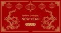 Happy Chinese New Year 2024. Zodiac sign. Year of the Dragon. Christmas background with golden dragons and Chinese lanterns.