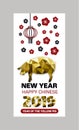 Happy chinese year of the yellow pig card in low poly style