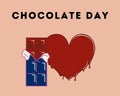 Happy chocolate day, valentines week. Gift giving concept of love. Chocolate love.. heart and chocolates illustration on flat bg