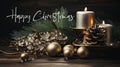 Happy Christmas Card Design - Gold Candles and Fir cone Festive Background