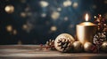 Happy Christmas Card Design - Gold Candle and Fir cone Festive Background