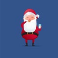 Happy a christmas character cute santa claus. Eat sweet cookie and drinks milk. Royalty Free Stock Photo