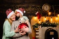 Happy Christmas couple. Happy family new year. Party Christmas. Hipster Santa claus. Funny Santa Claus. Bomb text copy