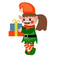 Happy Christmas elf carrying ifts. Vector illustration Royalty Free Stock Photo