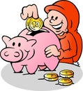 Happy Christmas Elf put money into the Piggy Bank Royalty Free Stock Photo