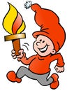 Happy Christmas Elf running with a torch flame Royalty Free Stock Photo