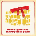 Happy Christmas and New Year, box gift stylized, vector, template, greeting card, banner, isolated, cartoon style