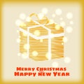 Happy Christmas and New Year, box gift stylized, vector, template, greeting card, banner, isolated, cartoon style