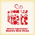 Happy Christmas and New Year, box gift stylized, vector, template, greeting card, banner, isolated, cartoon style