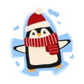 Happy Christmas penguin making snow angel.