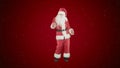 Happy Christmas Santa Claus having fun and dancing on red background with snow Royalty Free Stock Photo