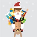 Happy Christmas Santa Claus with Reindeer and Gifts. Concept Merry Christmas Vector Illustration Flat Style. Royalty Free Stock Photo