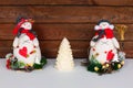 Happy Christmas snowman. Christmas decoration on a wooden background. Greeting card. Xmas decoration. Royalty Free Stock Photo