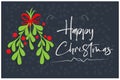 Happy Christmas white calligraphy on a dark festive background with festive holly bunch and snow. Great for holiday cards, banners