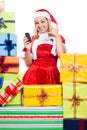 Happy Christmas woman going to call you Royalty Free Stock Photo