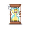 Happy chronometer cartoon design concept with two fingers