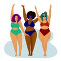 Happy chubby girls in swimsuits. Body positive. Love your body. Girls on the beach. Acceptance of your body