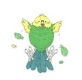 Happy Pudgy Budgerigar / Parakeet Yellow and Green (Clear Background)