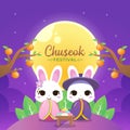 Happy chuseok illustration with couple rabbit
