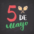 Happy Cinco de Mayo greeting card Hand lettering. Mexican holiday. vector illustration on chalkboard background Royalty Free Stock Photo