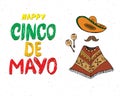 Happy Cinco de Mayo greeting card Hand lettering. Mexican holiday. vector illustration isolated on white background. Royalty Free Stock Photo