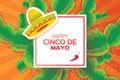 Happy Cinco de Mayo Greeting card. Origami Mexican sombrero hat, succulents and red chili pepper. Square frame Royalty Free Stock Photo