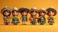 Happy Cinco de Mayo. Holiday banner. Group of Mexican girls in traditional costumes