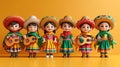 Happy Cinco de Mayo. Holiday banner. Group of Mexican girls in traditional costumes