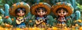 Happy Cinco de Mayo. Holiday banner. Mexican dolls in traditional costumes