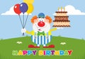 Happy Clown Cartoon Character With Balloons And Birthday Cake Royalty Free Stock Photo